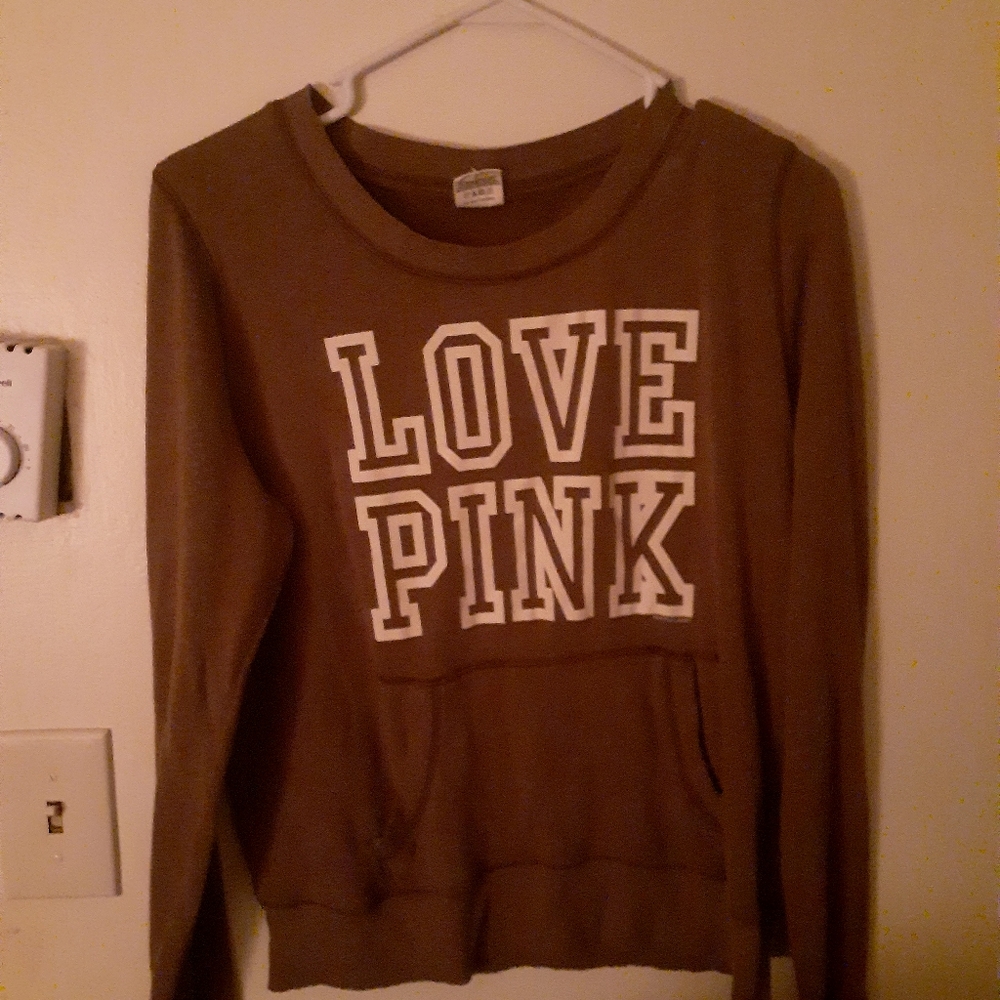 Brown and white Victoria secret pink sweatshirt